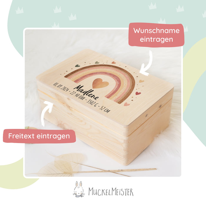 Erinnerungsbox Baby - Regenbogen rosa Herzen