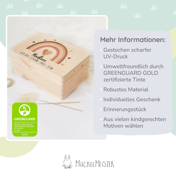 Erinnerungsbox Baby - Regenbogen rosa Herzen