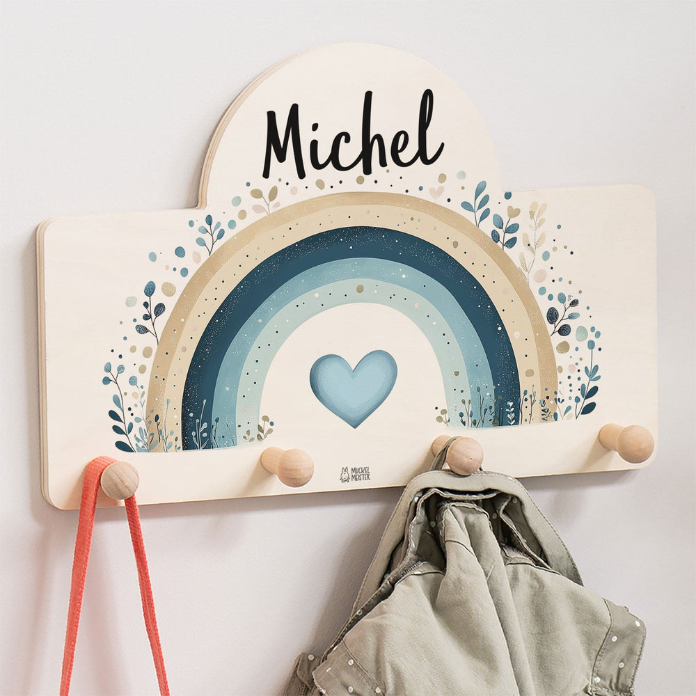 Kindergarderobe Personalisiert - Regenbogen blau - Muckelmeister