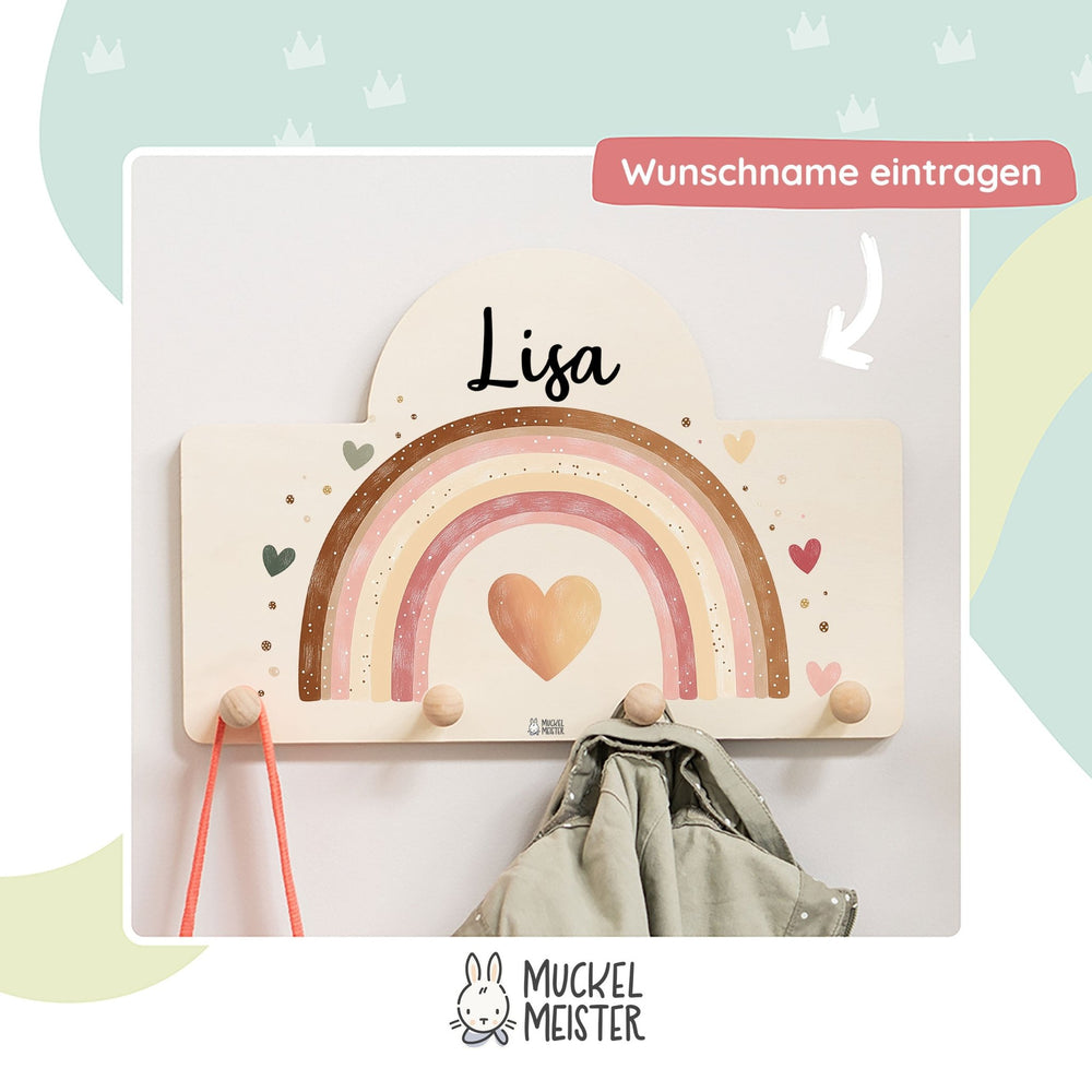 Kindergarderobe Personalisiert - Regenbogen rosa pastell - Muckelmeister
