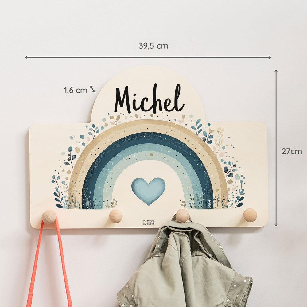 Kindergarderobe Personalisiert - Regenbogen blau - Muckelmeister