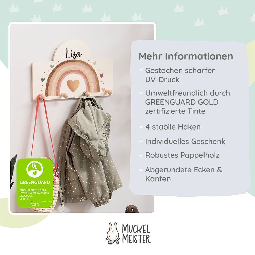 Kindergarderobe Personalisiert - Regenbogen rosa pastell - Muckelmeister