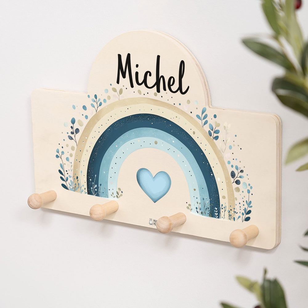 Kindergarderobe Personalisiert - Regenbogen blau - Muckelmeister