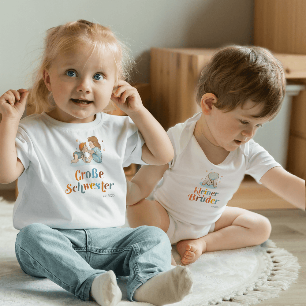 Klassischer Babystrampler und Klassisches T-Shirt kurzärmlig - Geschwister - Muckelmeister