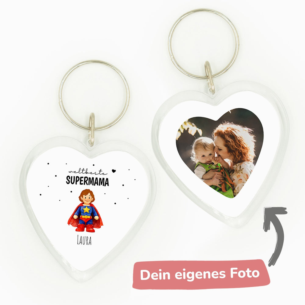 Personalisierter Herz Schlüsselanhänger - Supermama Superpapa - Muckelmeister