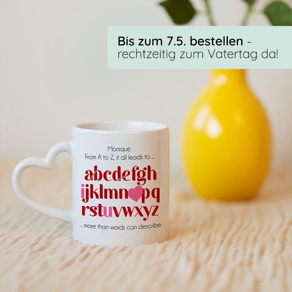 Personalisierte Tasse mit Herzhenkel- ABC 