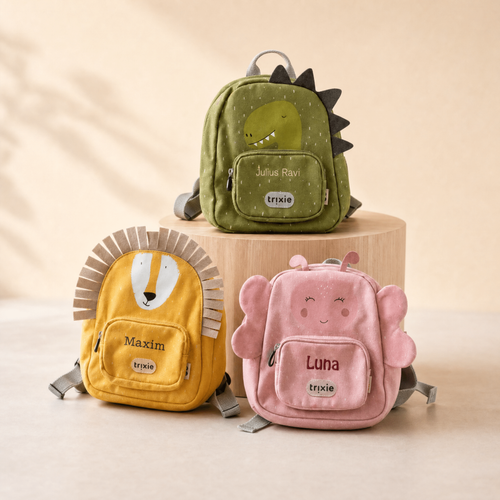Personalisierter Kinderrucksack mit Name – Löwe, Dino oder Schmetterling | Stick
