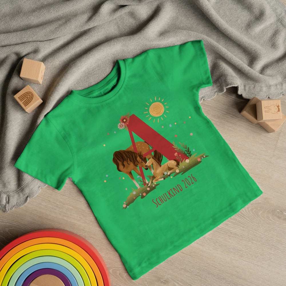 Personalisiertes Kinder T-Shirt mit Namen - Pferdewiese - Muckelmeister