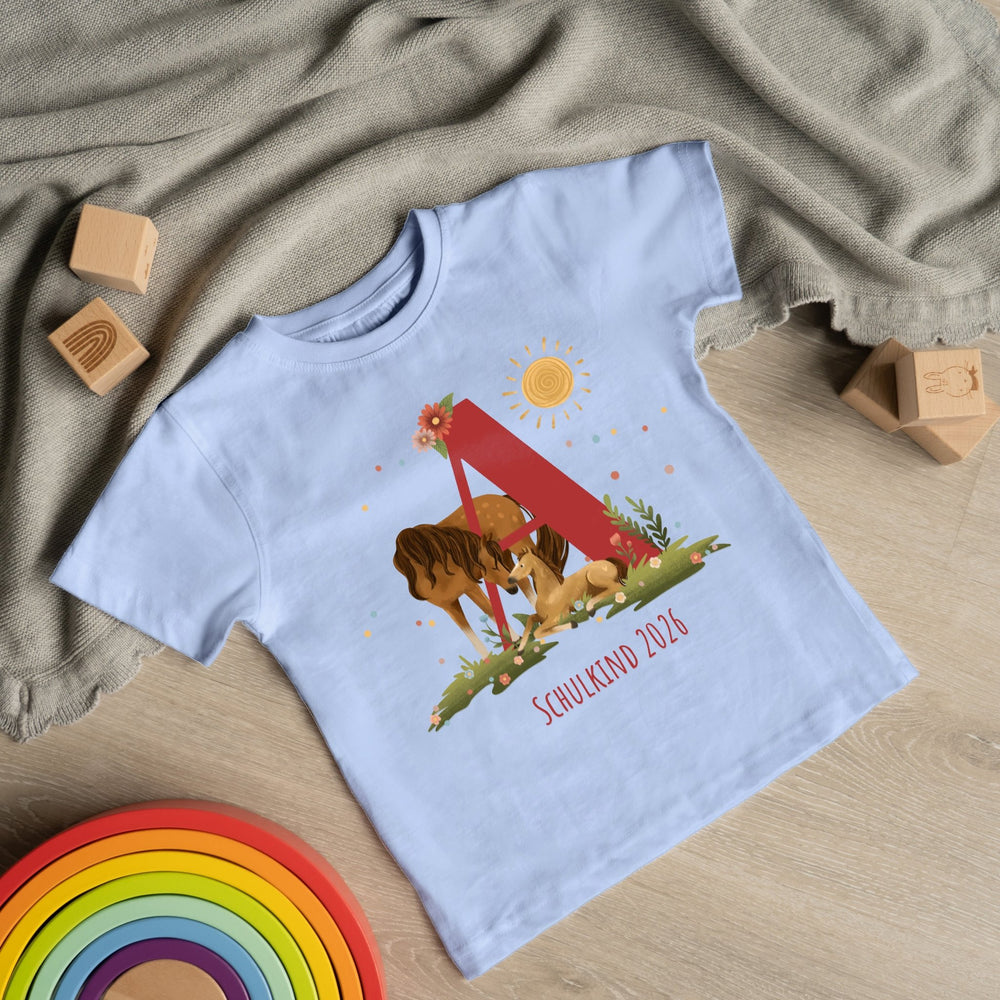 Personalisiertes Kinder T-Shirt mit Namen - Pferdewiese - Muckelmeister