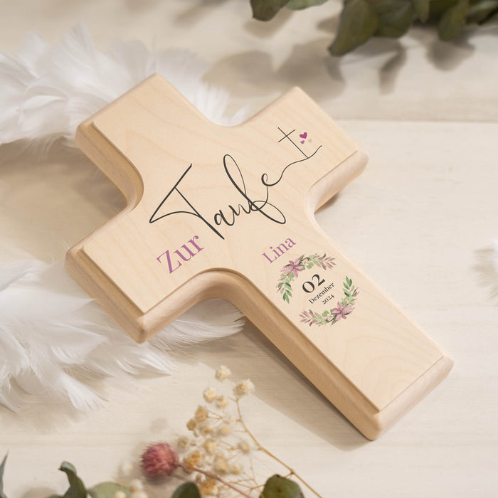 Taufkreuz Personalisiert Kranz Rosa
