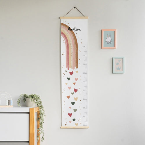 Personalisierte Kindermesslatte aus Stoff - Regenbogen Boho Rosa