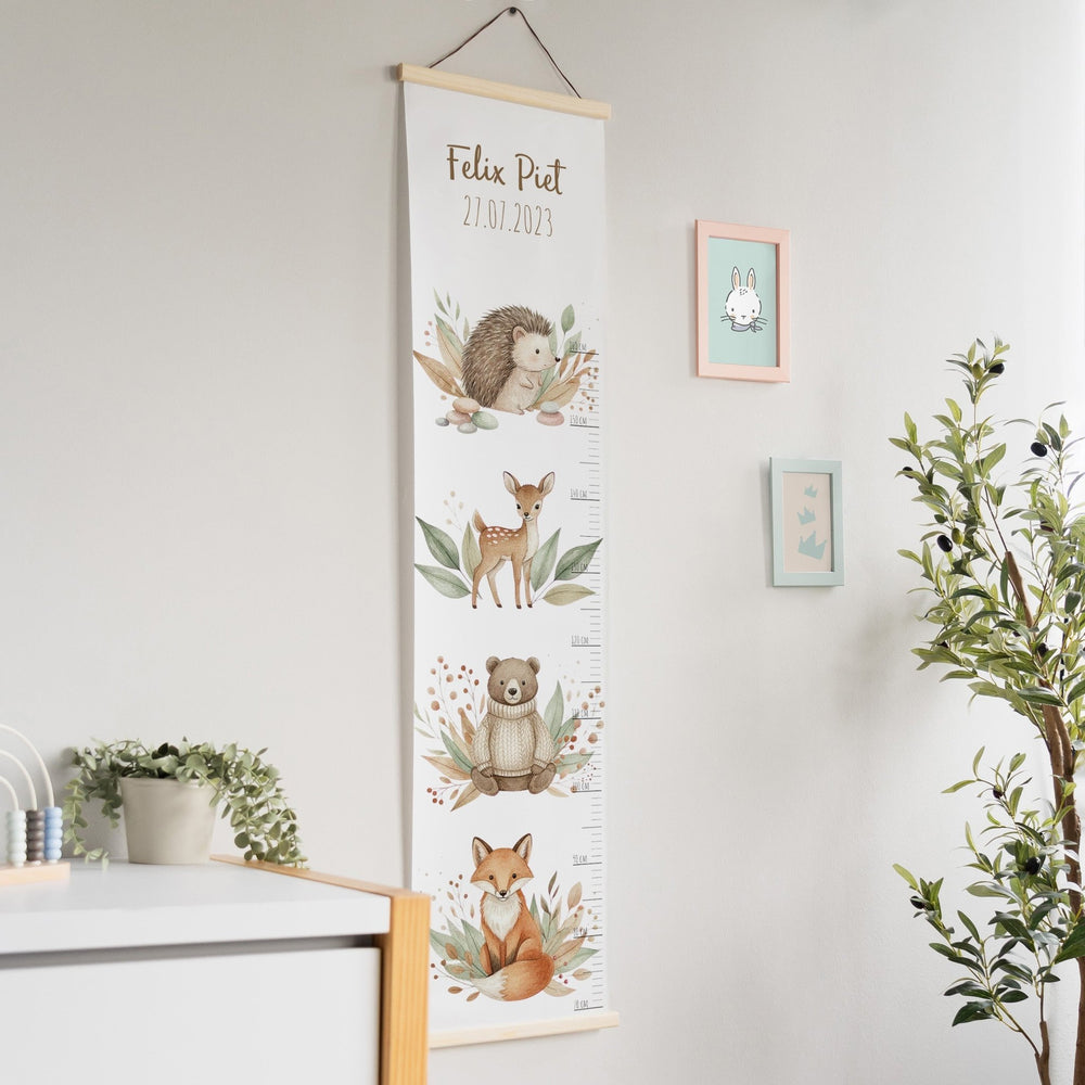 Personalisierte Kindermesslatte aus Stoff - Waldtiere Bär - Muckelmeister
