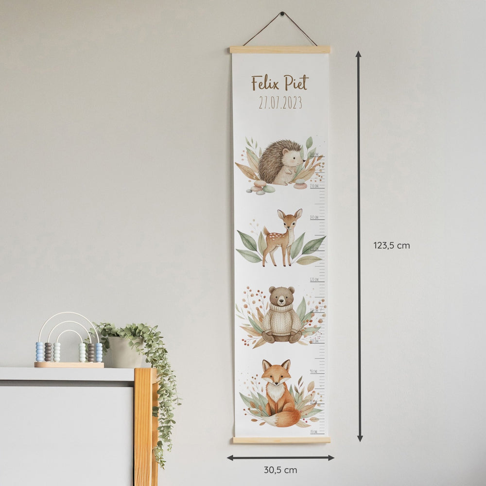 Personalisierte Kindermesslatte aus Stoff - Waldtiere Bär - Muckelmeister