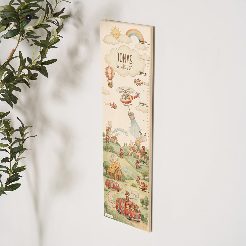 Messlatte Kinder Holz - tierische Feuerwehr - Muckelmeister