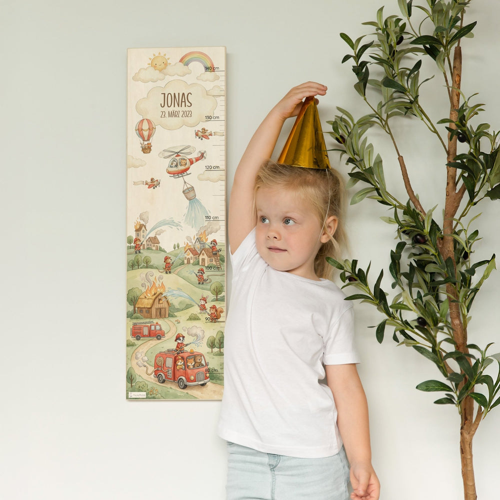 Messlatte Kinder Holz - tierische Feuerwehr - Muckelmeister