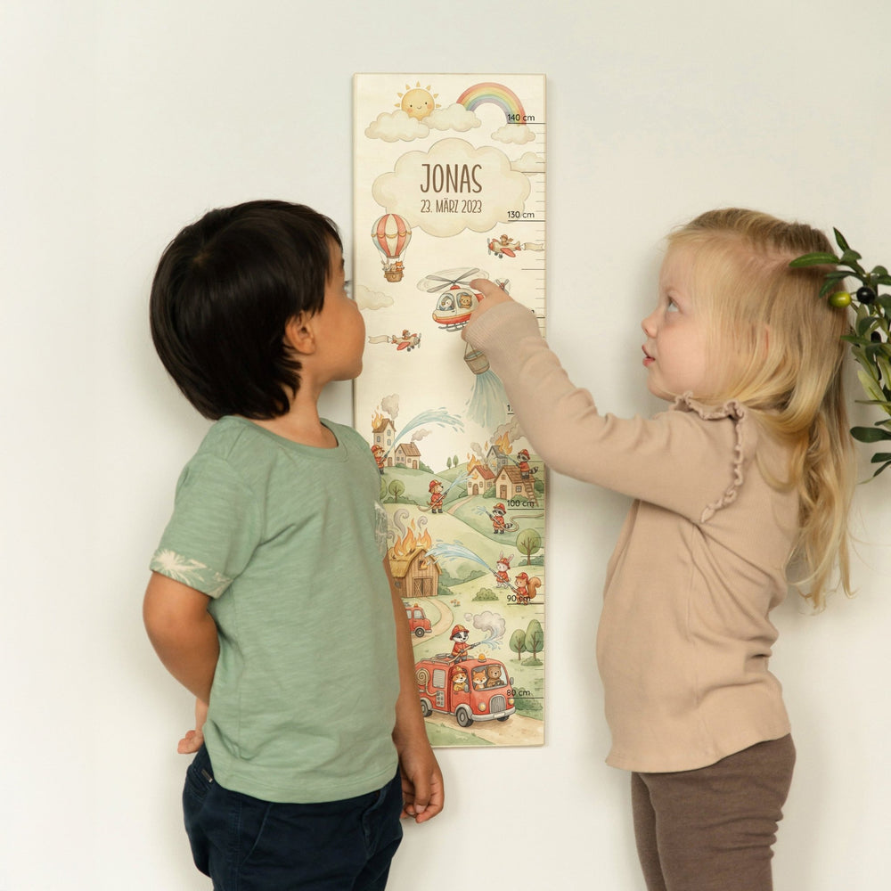 Messlatte Kinder Holz - tierische Feuerwehr - Muckelmeister