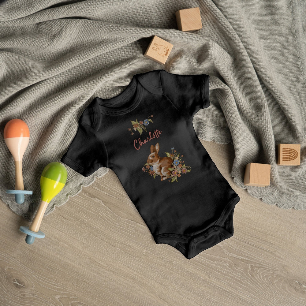Klassischer Babystrampler und Klassisches T-Shirt kurzärmlig - Hase Blumen - Muckelmeister