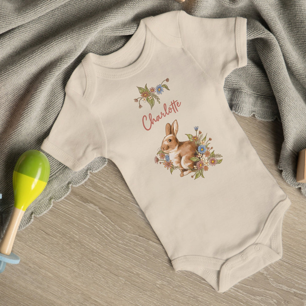 Klassischer Babystrampler und Klassisches T-Shirt kurzärmlig - Hase Blumen - Muckelmeister