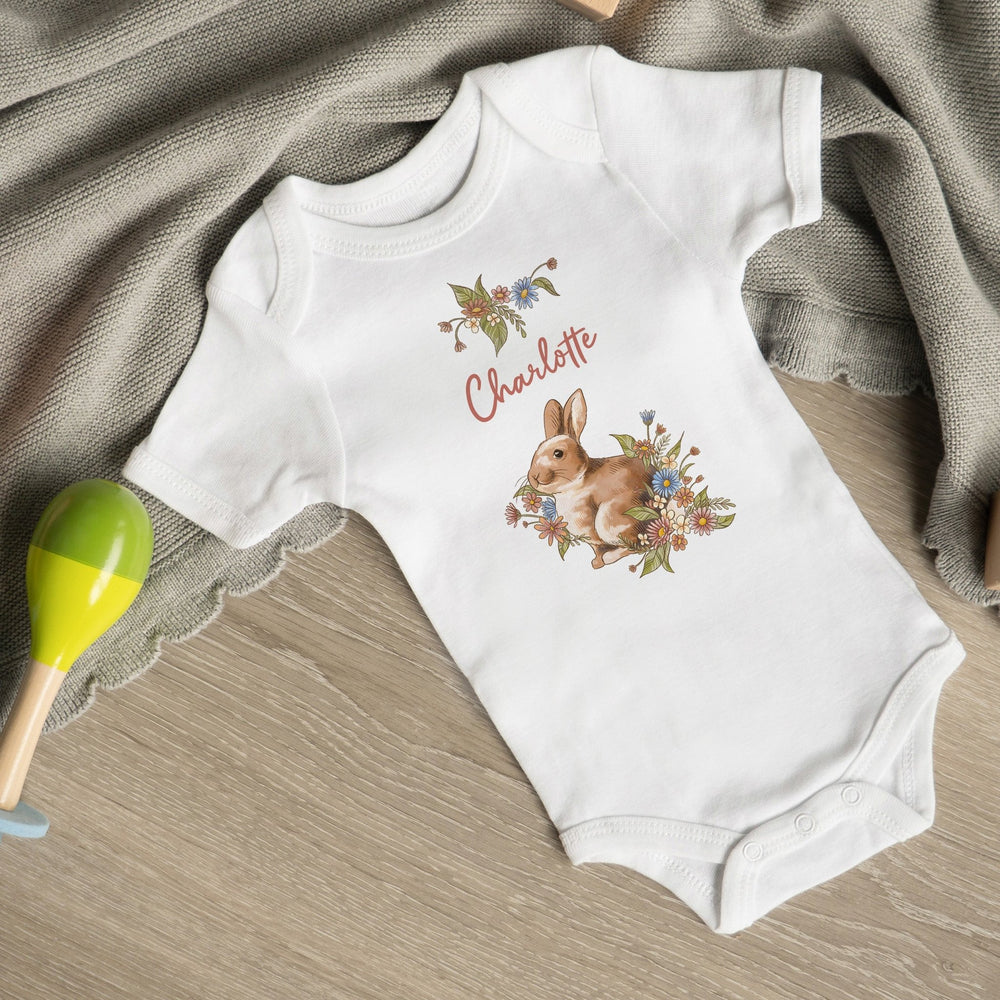 Klassischer Babystrampler und Klassisches T-Shirt kurzärmlig - Hase Blumen - Muckelmeister