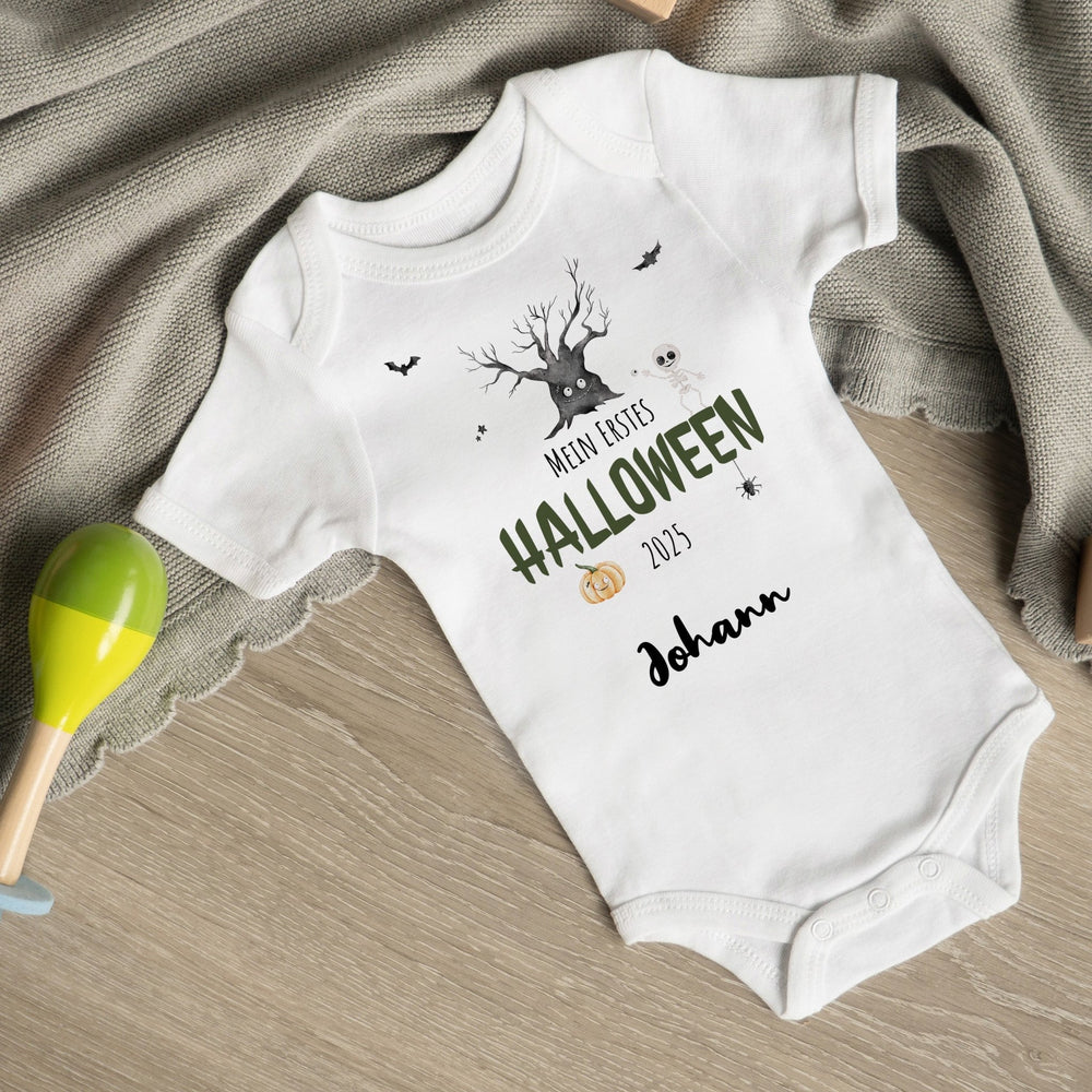 Klassischer Babystrampler kurzärmlig - Mein erstes Halloween - Skelett - Muckelmeister