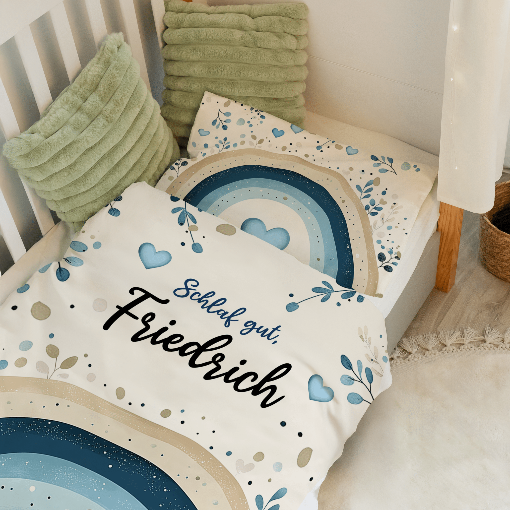 Personalisierter Bettbezug - Bettdecke 100x135cm - Regenbogen Blau Bettwäsche – Personalisierter Bettbezug