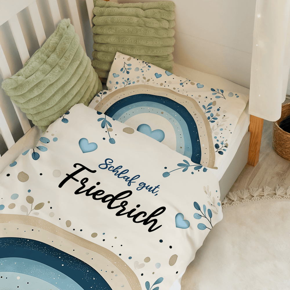 Personalisierter Bettbezug - Bettdecke 100x35cm - Regenbogen Blau - Muckelmeister