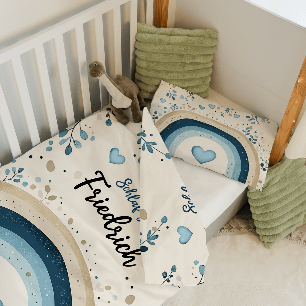 Personalisierter Bettbezug - Bettdecke 100x35cm - Regenbogen Blau - Muckelmeister
