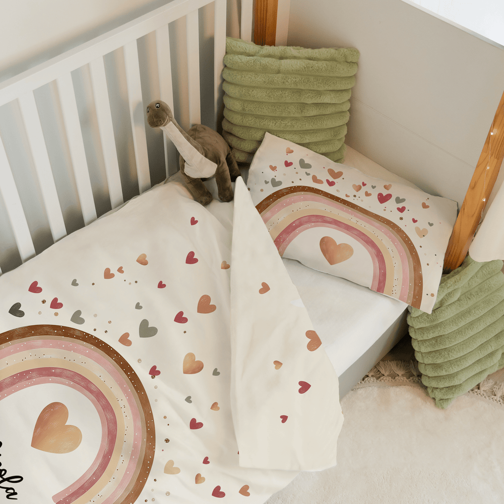 Personalisierter Bettbezug - Bettdecke 100x35cm - Regenbogen Rosa - Muckelmeister