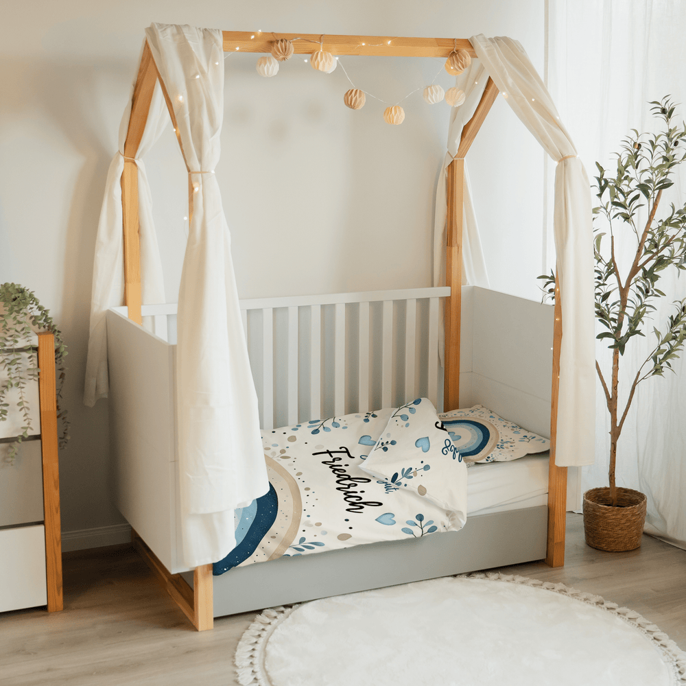 Personalisierter Bettbezug - Bettdecke 100x35cm - Regenbogen Blau - Muckelmeister