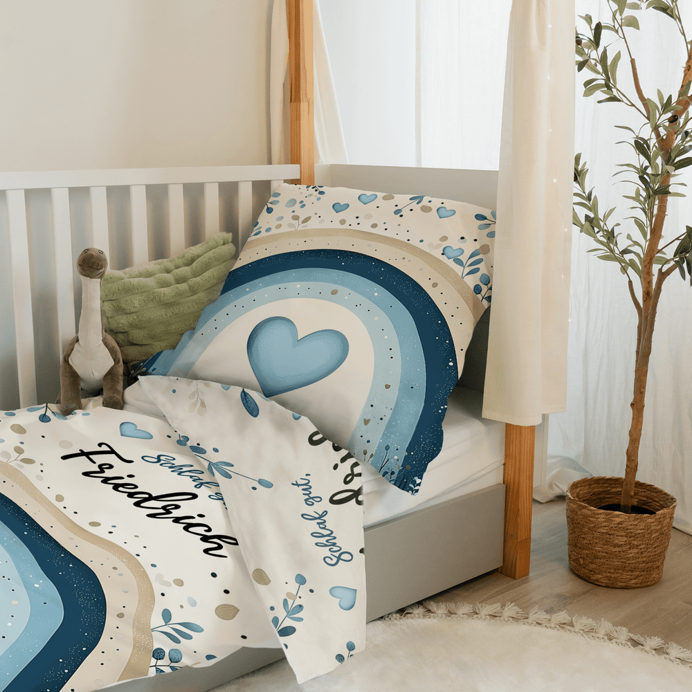 Personalisierter Bettbezug - Bettdecke 100x35cm - Regenbogen Blau - Muckelmeister