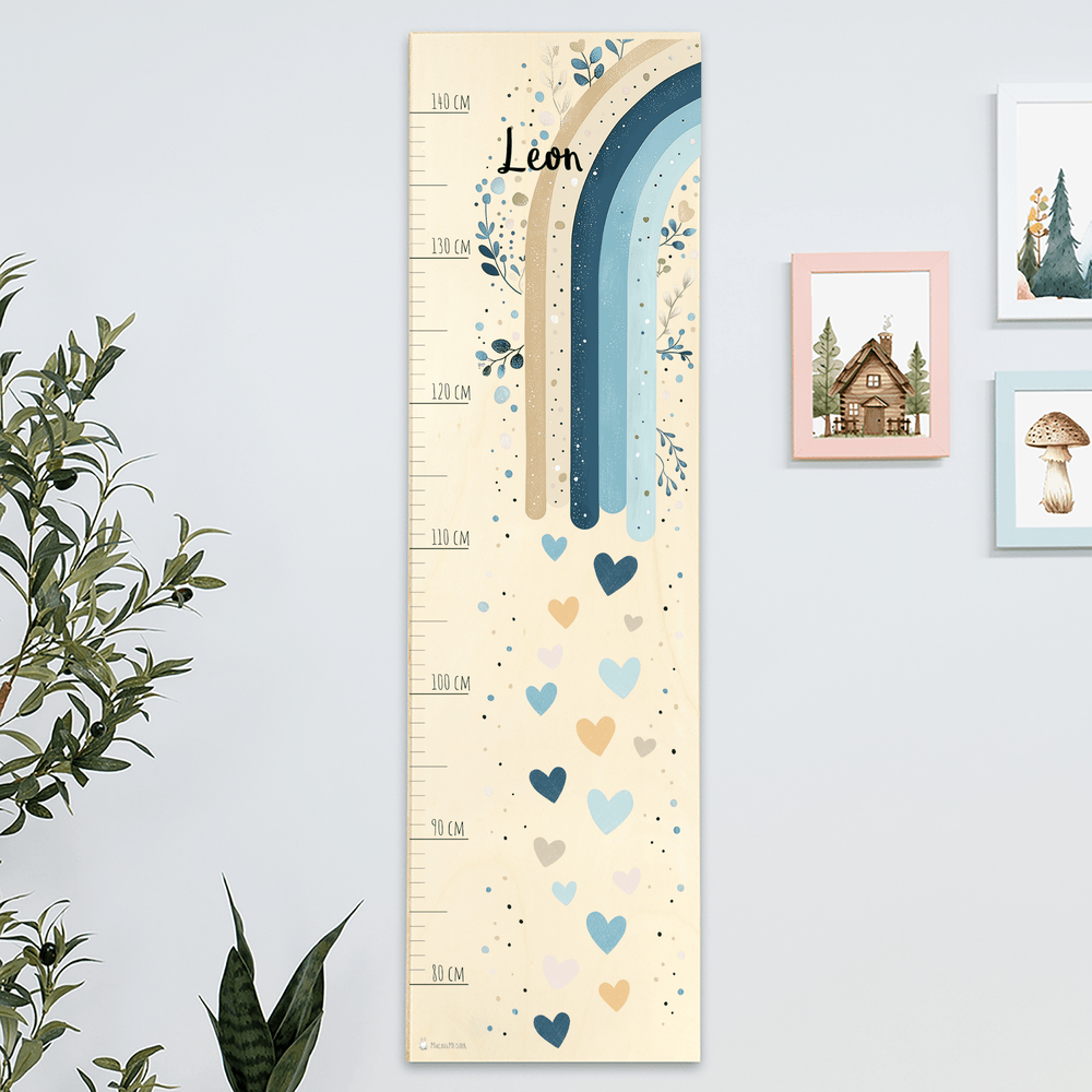 Messlatte Kinder Holz - Regenbogen Boho Blau - Muckelmeister