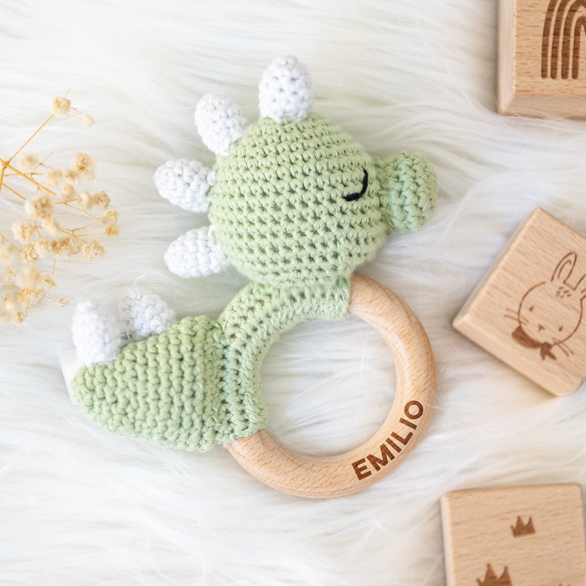 Greifling Baby mit Namen - Dino