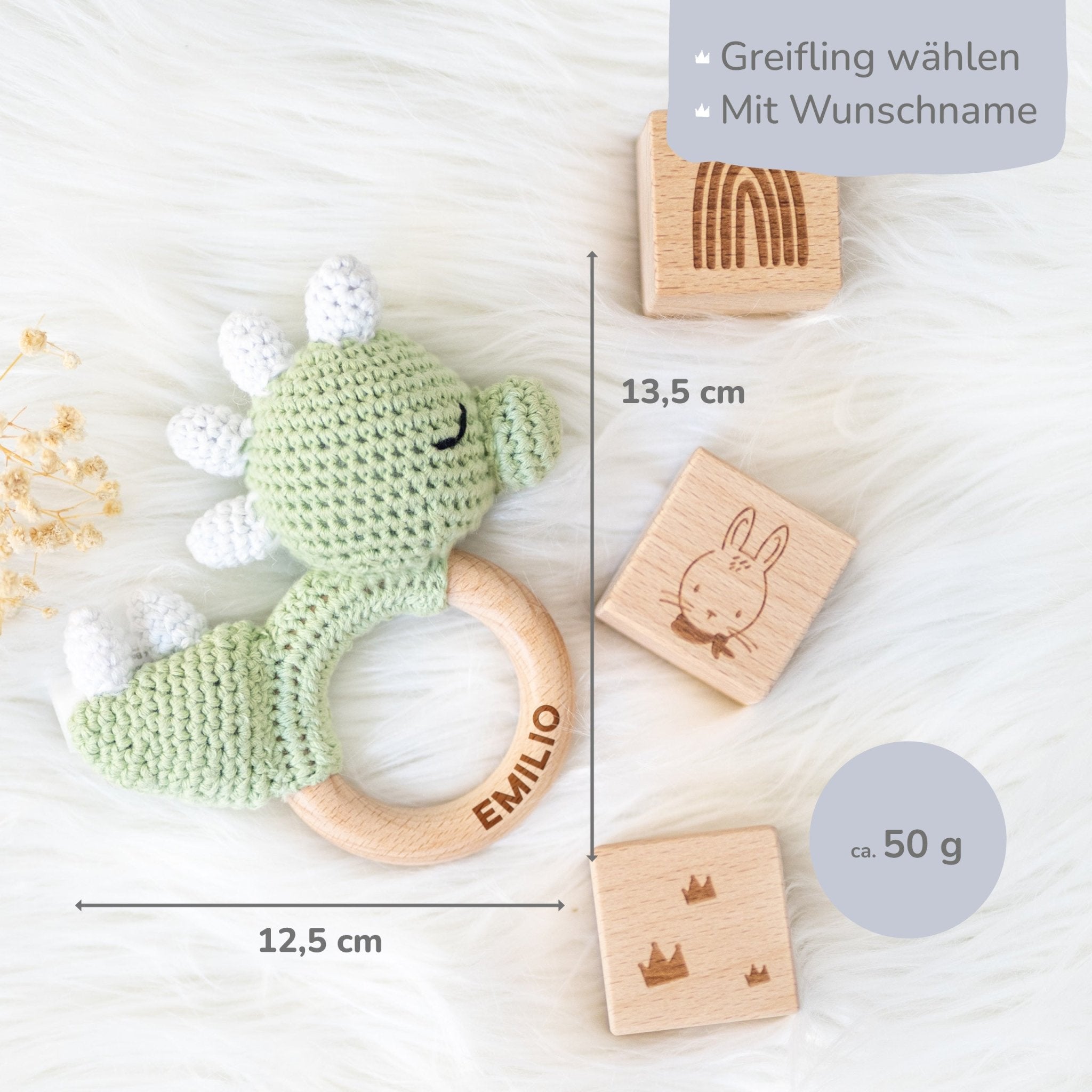 Greifling Baby mit Namen - Dino