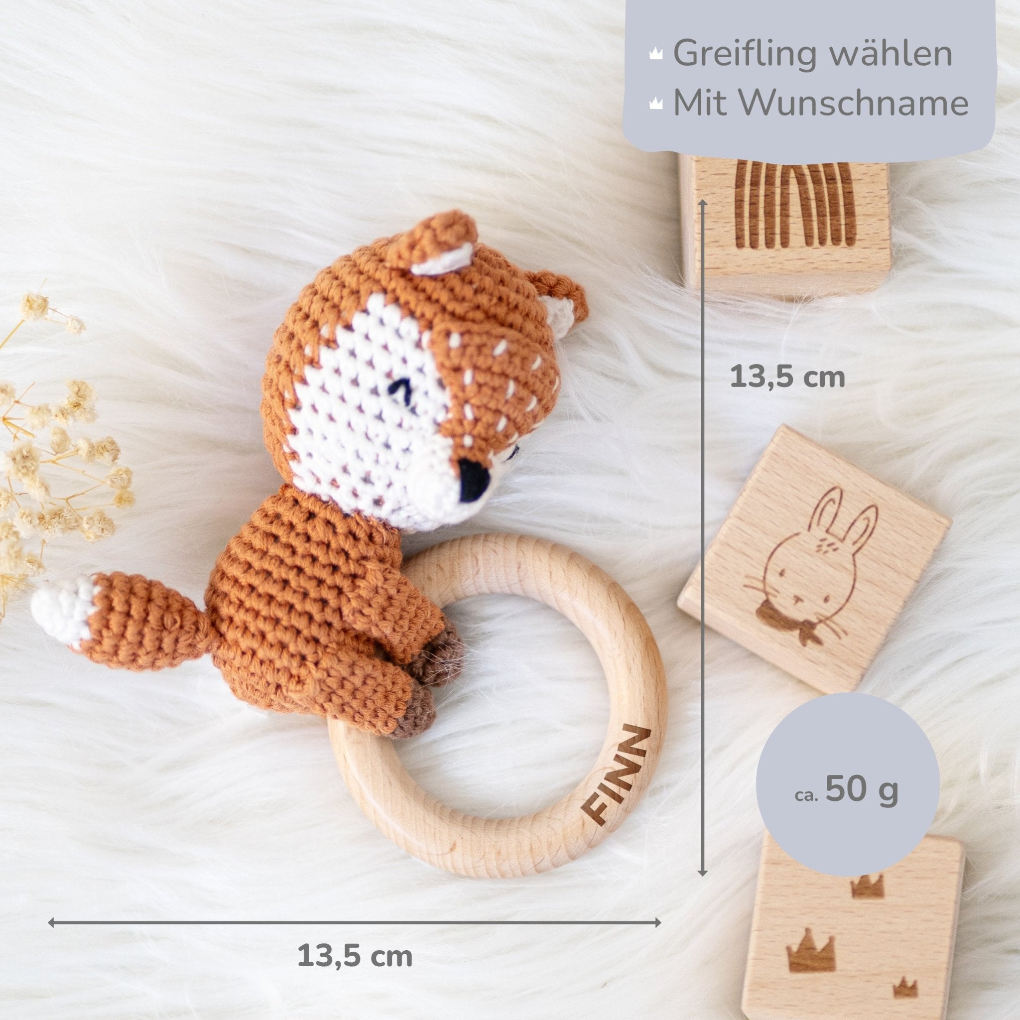 Greifling Baby mit Namen - Fuchs