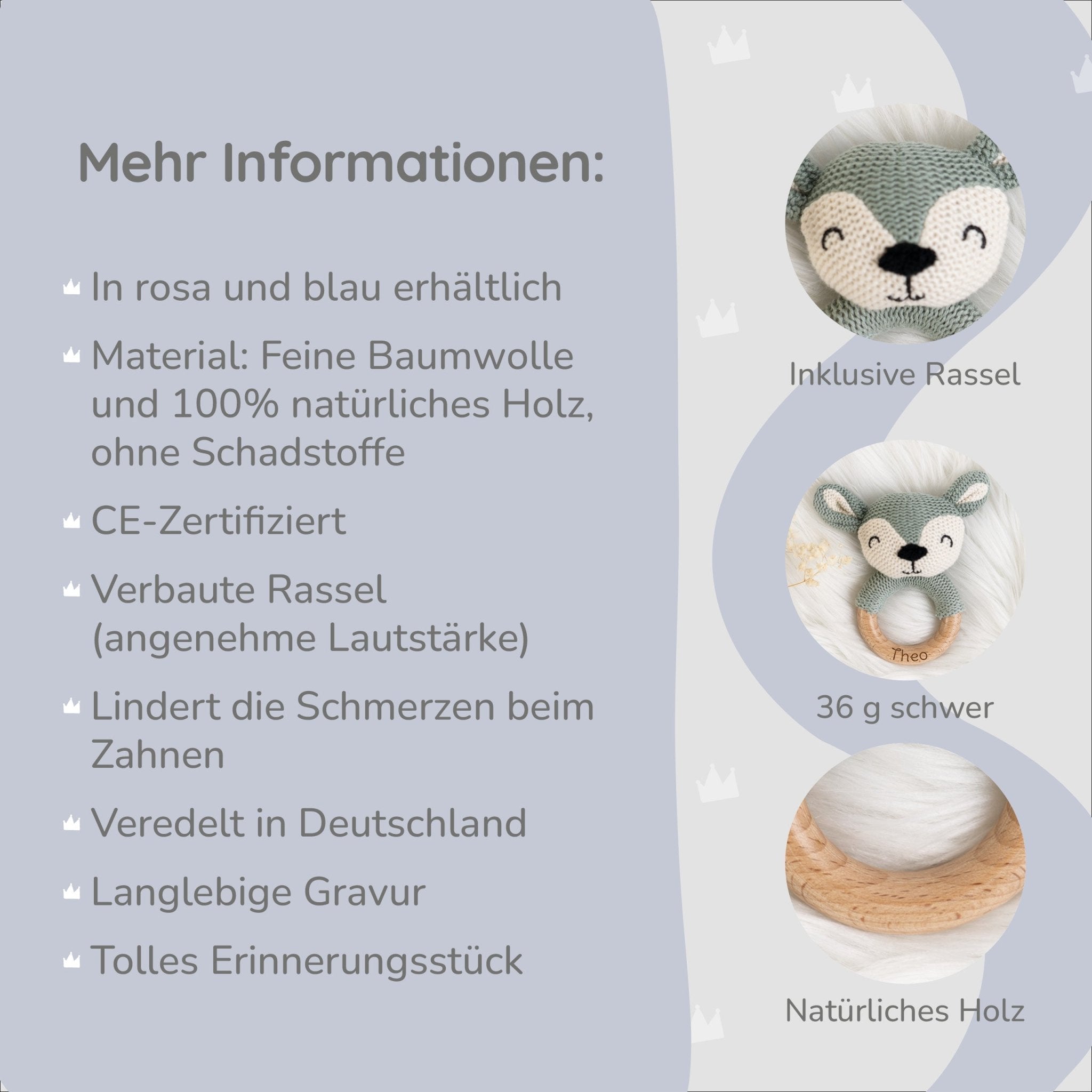 Beißring Baby mit Namen in Blau