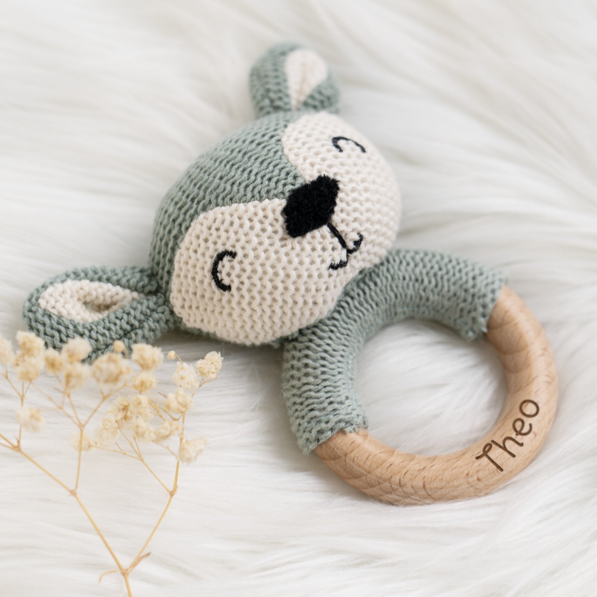 Beißring Baby mit Namen in Blau
