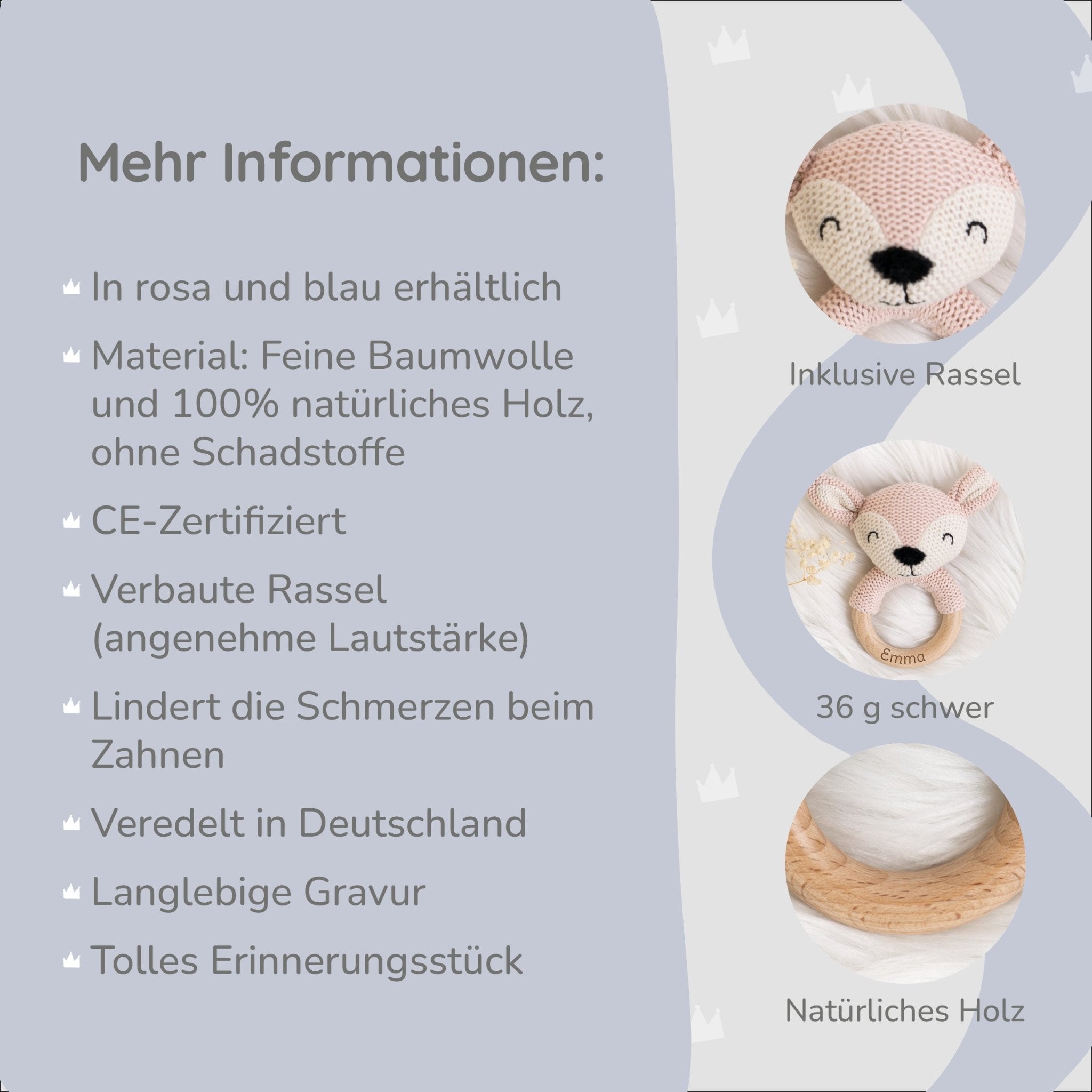 Beißring Baby mit Namen in Rosa