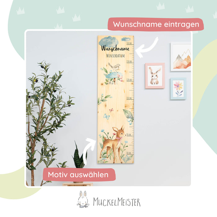 Messlatte Kinder Holz Motiv Reh