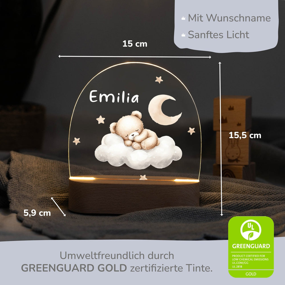 Nachtlicht Kinder personalisiert - Bär auf Wolke - Muckelmeister
