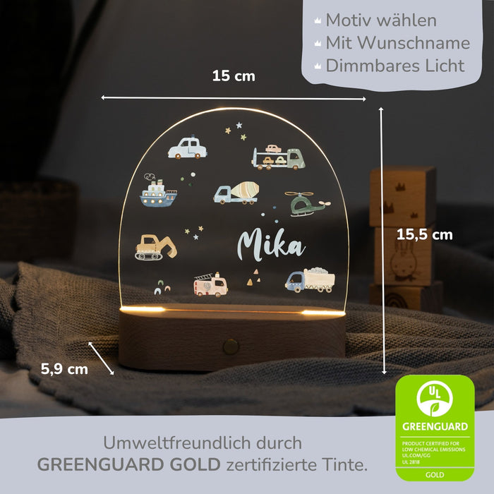 LED Nachtlicht Kinder personalisiert - Fahrzeuge
