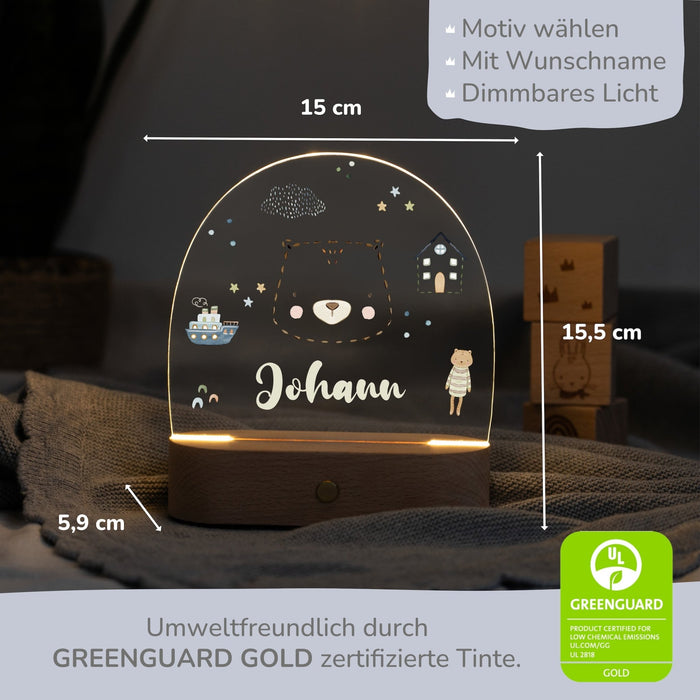 LED Nachtlicht Kinder personalisiert - Strichtier Bär