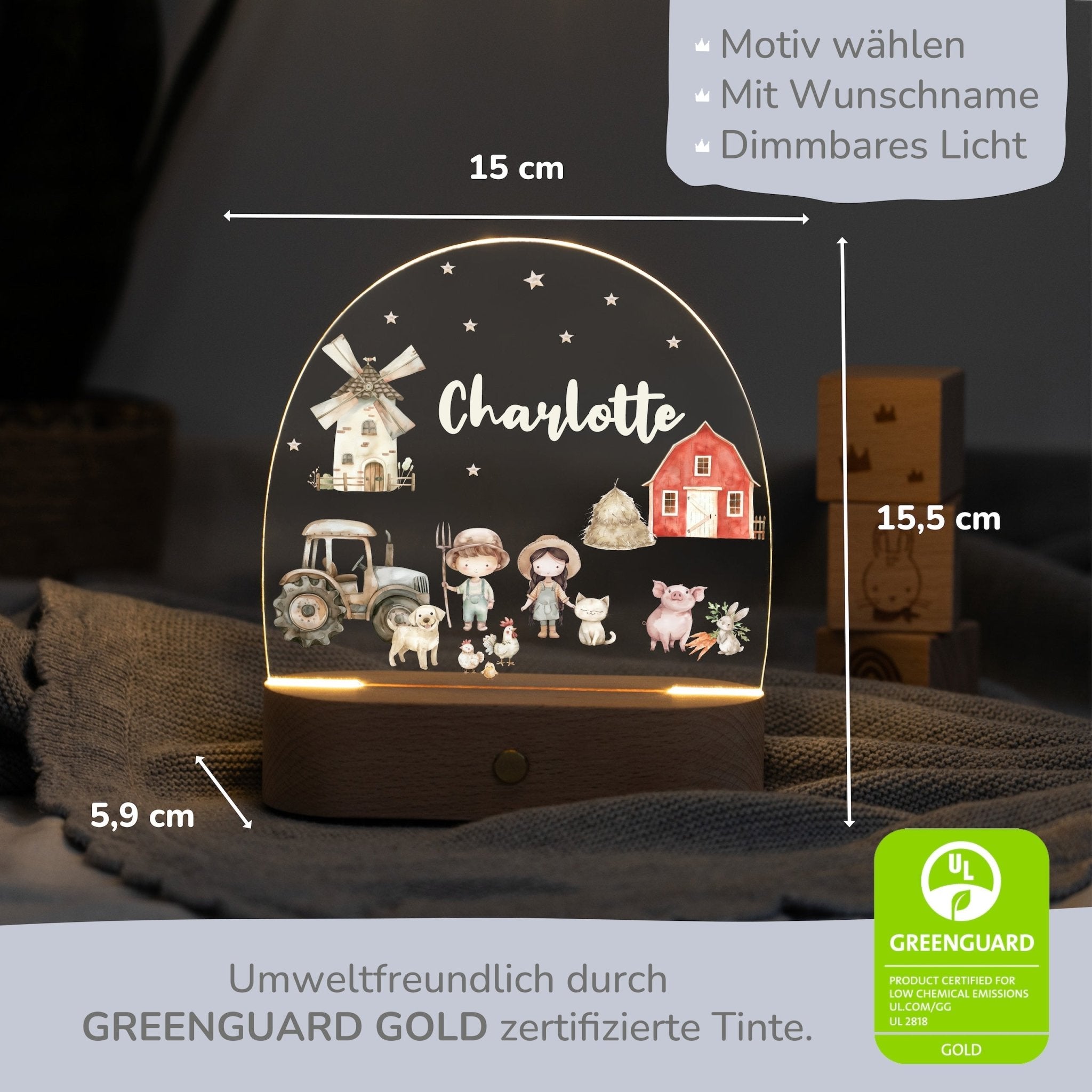 LED Nachtlicht Kinder personalisiert - Bauernhof