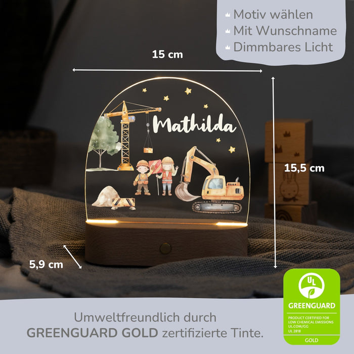LED Nachtlicht Kinder personalisiert - Baustelle