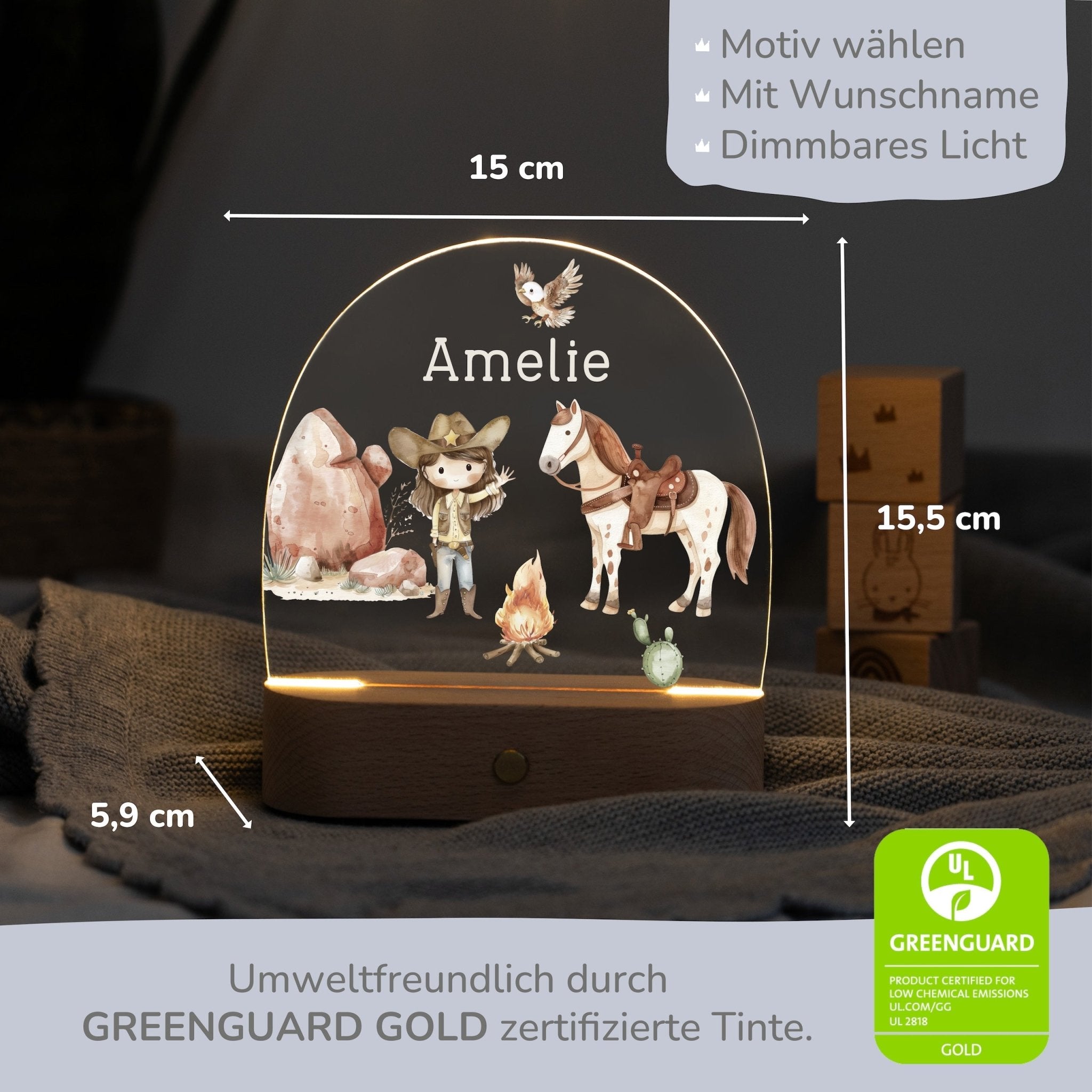 LED Nachtlicht Kinder personalisiert - Cowgirl