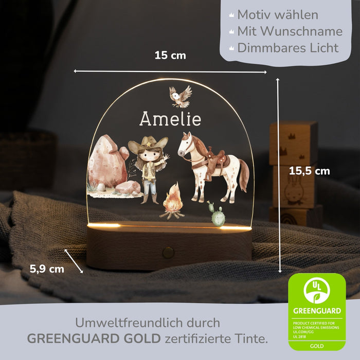 LED Nachtlicht Kinder personalisiert - Cowgirl