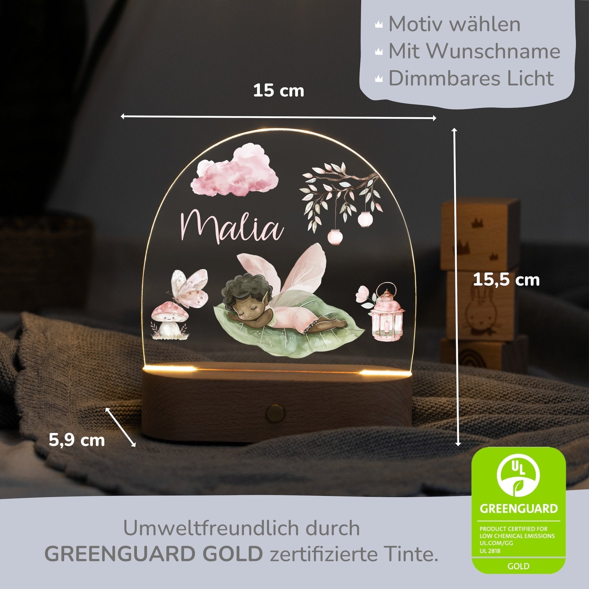LED Nachtlicht Kinder personalisiert - Fee schlafend