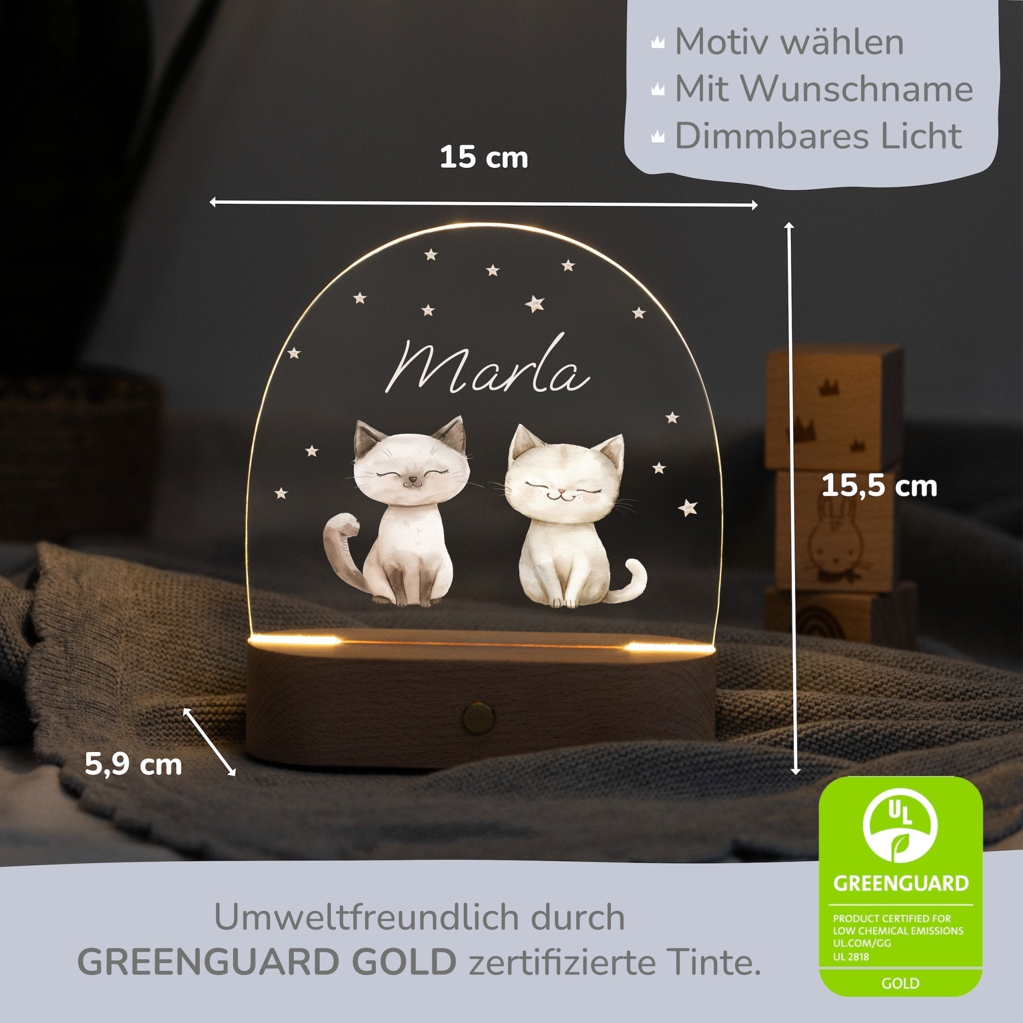 LED Nachtlicht Kinder personalisiert - Katzen