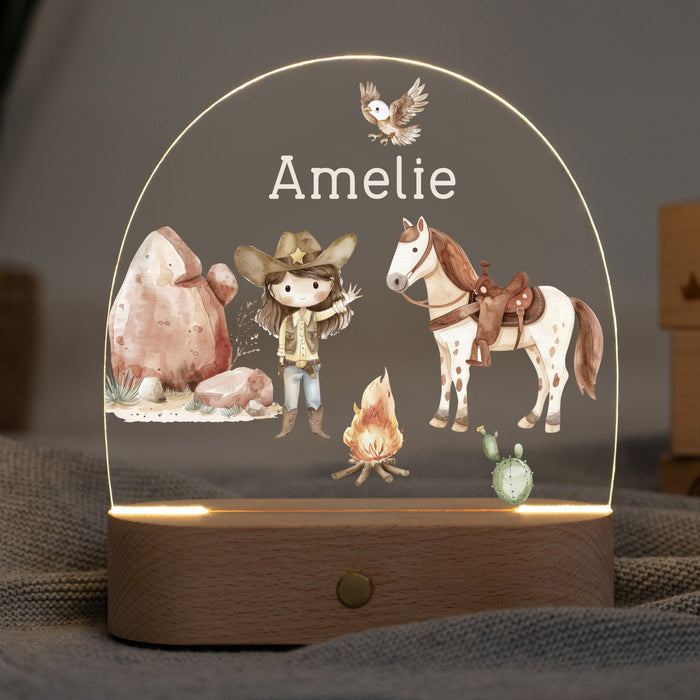 LED Nachtlicht Kinder personalisiert - Cowgirl