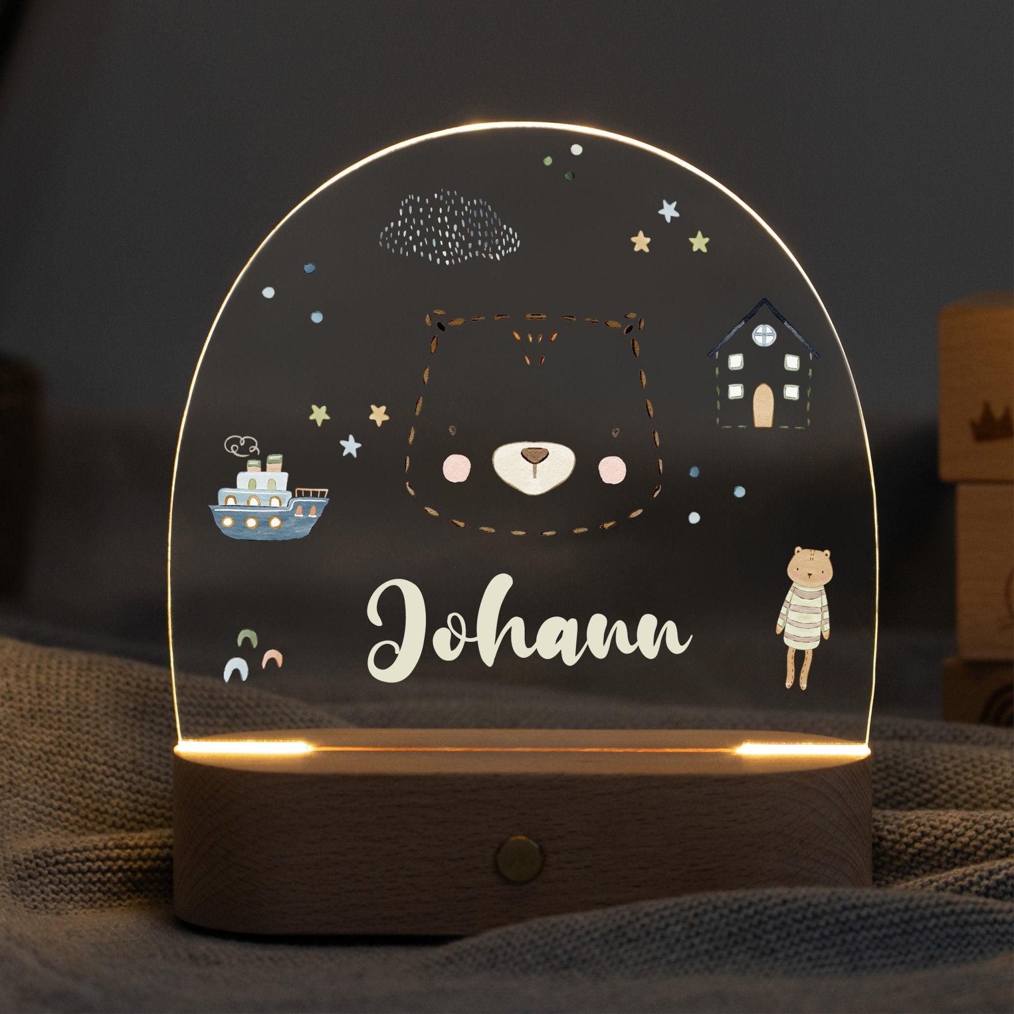 LED Nachtlicht Kinder personalisiert - Strichtier Bär