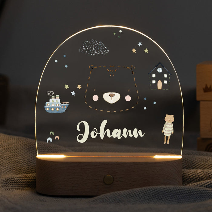 LED Nachtlicht Kinder personalisiert - Strichtier Bär